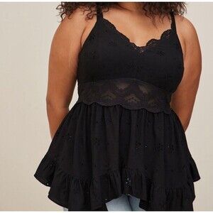 Torrid Babydoll Eyelet Tanktop Lace Size 3 Whimsigoth Dark Fairy Witchy Y2K